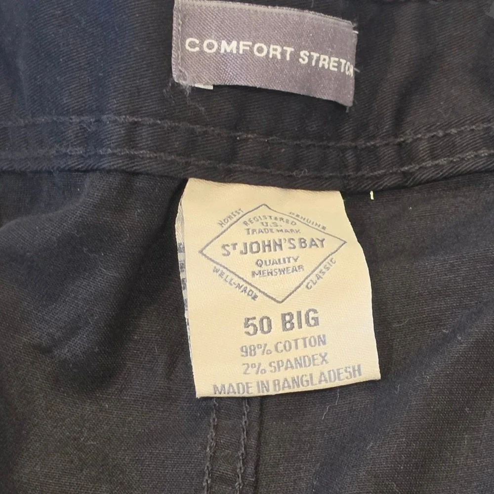 St Johns Bay Mens Chino Shorts Black‎ Comfort Stretch Flat Front 50 Big